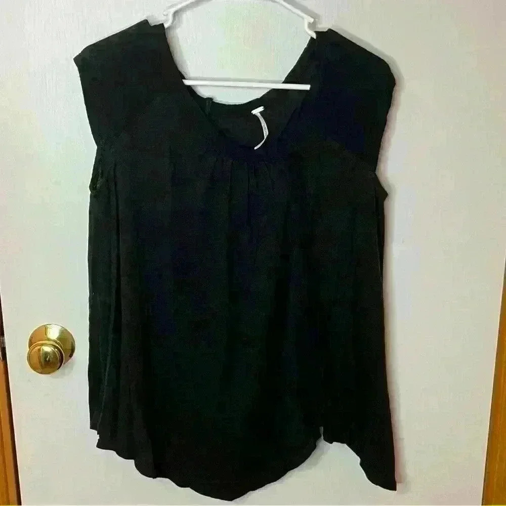 Free People High Low Slit Shirt Women XS‎ Black Oversized Cap Sleeve